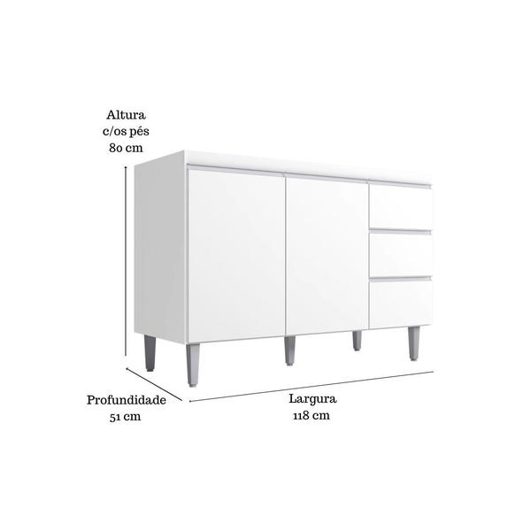 Imagem de Balcão Gabinete Para Pia Andreia Branco Sem Tampo 120cm 2 Portas 3 Gavetas - Ajl Móveis