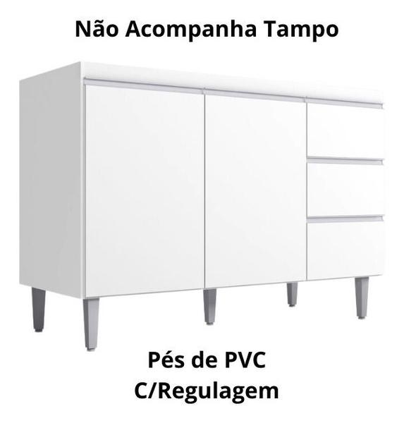 Imagem de Balcão Gabinete Para Pia Andreia Sem Tampo 100cm 2 Portas 3 Gavetas Branco - Ajl Móveis