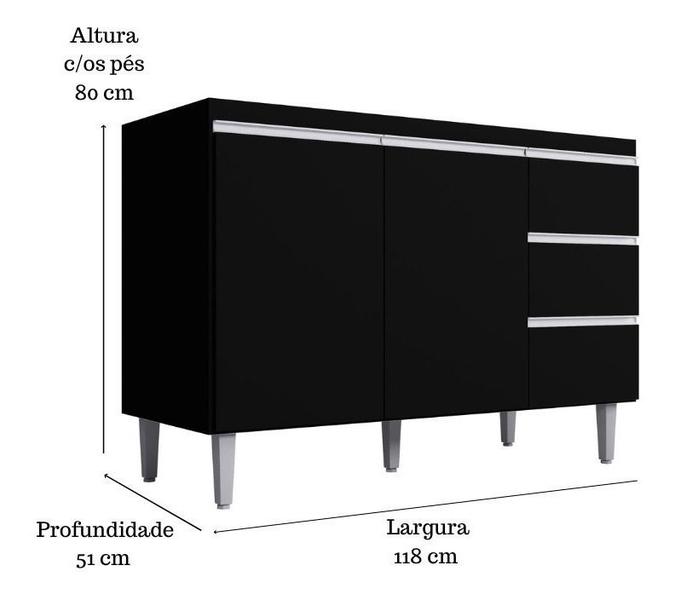 Imagem de Balcão Gabinete Para Pia Andreia Sem Tampo 120cm 2 Portas 3 Gavetas Cinza Fosco - Ajl Móveis