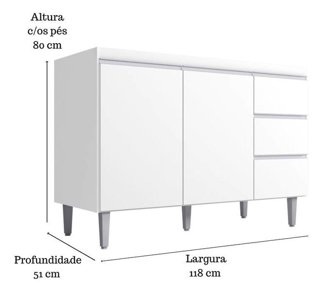 Imagem de Balcão Gabinete Para Pia Andreia Sem Tampo 120cm 2 Portas 3 Gavetas Cinza Fosco - Ajl Móveis