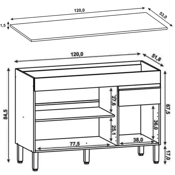 Imagem de Balcão Gabinete para Pia com Tampo 120cm Lina K02 Supremo - Mpozenato