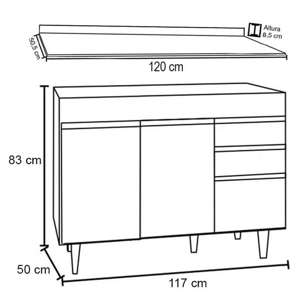 Imagem de Balcão Gabinete para pia com Tampo 120cm Michigan Branco/Pto - Lumil