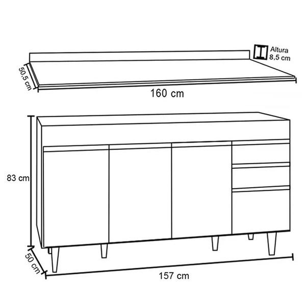 Imagem de Balcão Gabinete para Pia com Tampo 160cm Arkansas Castanho/Preto - Lumil