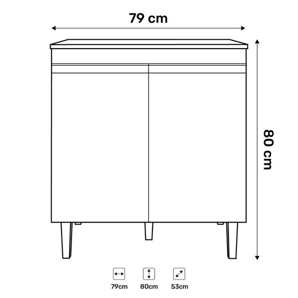 Imagem de Balcão Gabinete Pia Andréia Sem Tampo 100cm e Armário Para Cooktop 02 Portas Branco - Desk Design