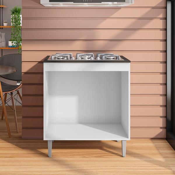 Imagem de Balcão Gabinete Pia Andréia Sem Tampo 120cm e Armário Para Cooktop 02 Portas Branco - Desk Design