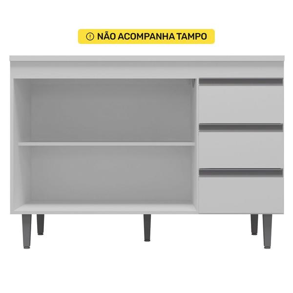 Imagem de Balcão Gabinete Pia Andréia Sem Tampo 120cm e Armário Para Cooktop 02 Portas Branco - Desk Design