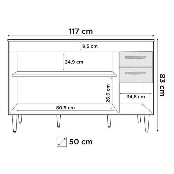 Imagem de Balcão Gabinete Suécia com Pia Inox 120cm 3 Portas Branco/Preto - Lumil Móveis