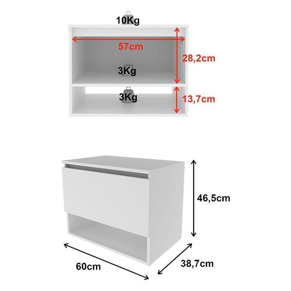 Imagem de Balcão Gabinete Suspenso BN3606 com Espelho para Banheiro BN3608 Branco - Tecnomobili 