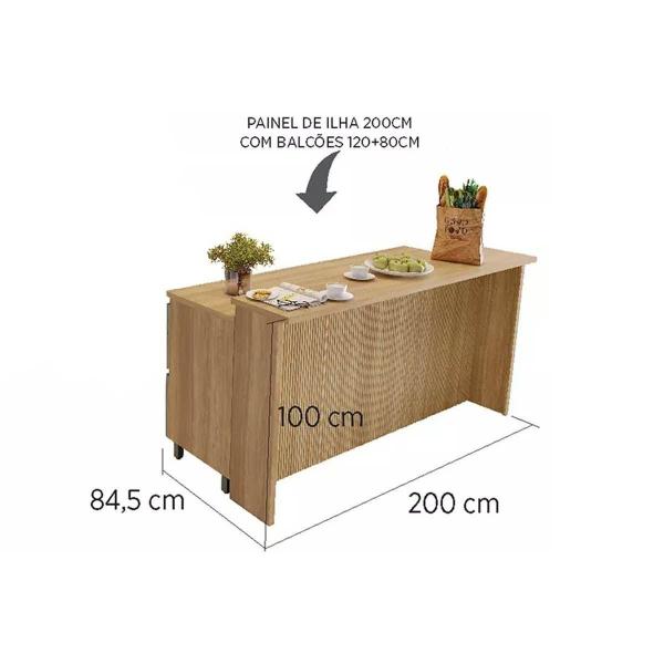 Imagem de Balcão Ilha Cozinha Gourmet Marquesa c/ 2 Portas e 4 Gavetas 200cm Nature/Verde - Nesher