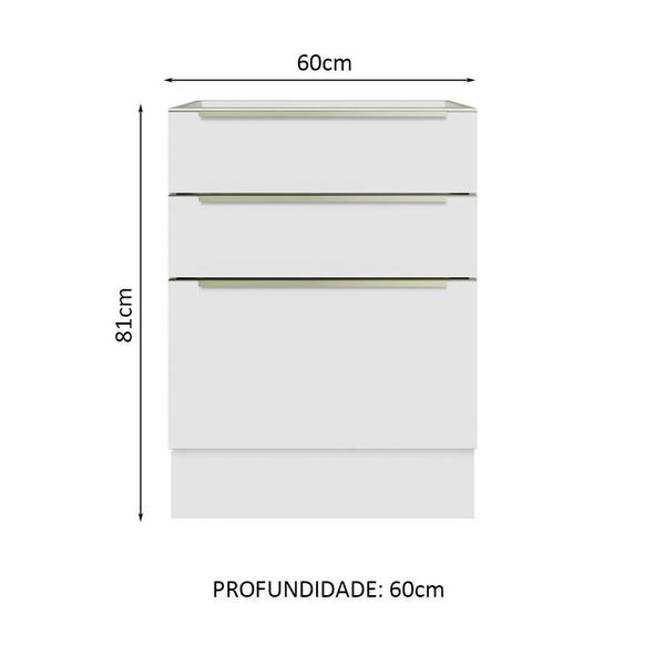 Imagem de Balcão Madesa Lux 60 cm 3 Gavetas (Sem Tampo) - Branco/Branco Veludo