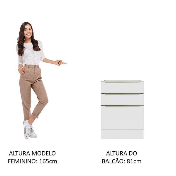 Imagem de Balcão Madesa Lux 60 cm 3 Gavetas (Sem Tampo) - Branco/Branco Veludo