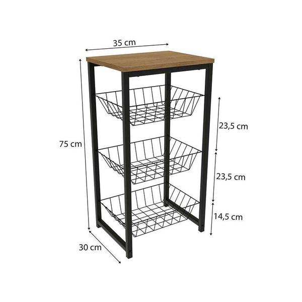 Imagem de Balcão Multiuso Cozinha Fruteira Crome Indrustrial LI035 Freijo/Preto - Kappesberg