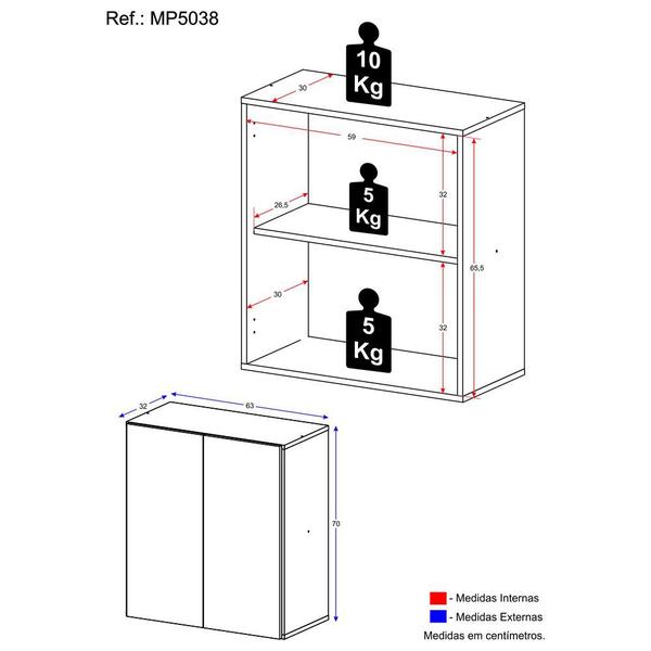 Imagem de Balcão Multiuso Organizador para Banheiro 2 Portas 63cm Multimóveis MP5038