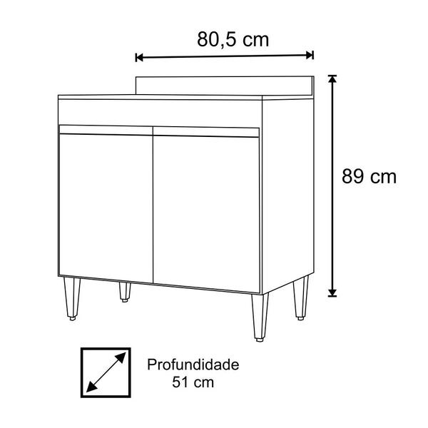 Imagem de Balcão para Cooktop de Cozinha com Tampo 2 Portas Brenda Preto 80 cm - D'Rossi