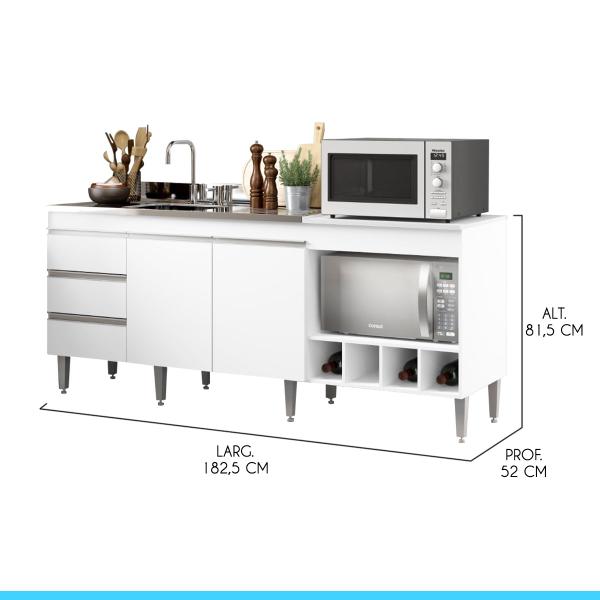 Imagem de Balcão para Cozinha Completo 183 x 52 Cm Nicho Forno/Micro Adega Cooktop Pia MDP Branco 2035 MENU