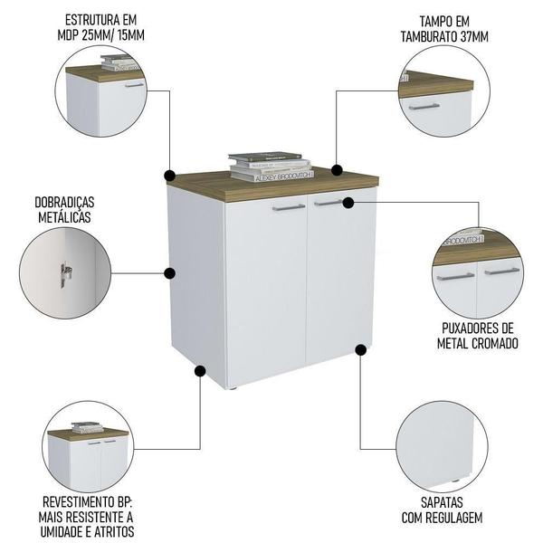 Imagem de Balcão Para Escritório 70cm 2 Portas Tok A06 Olmo/branco - Mpozenato