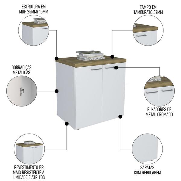 Imagem de Balcão para Escritório 70cm 2 Portas Tok A06 Olmo/Branco - Mpozenato