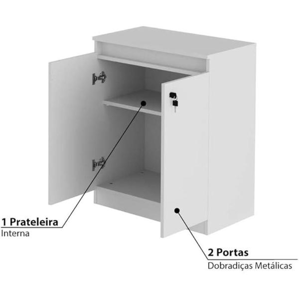 Imagem de  Balcão Para Escritório ME4149 Tecno Mobili Branco com 2 Portas, 1 com Chave, Estrutura em MDP, Design Minimalista, 60x7