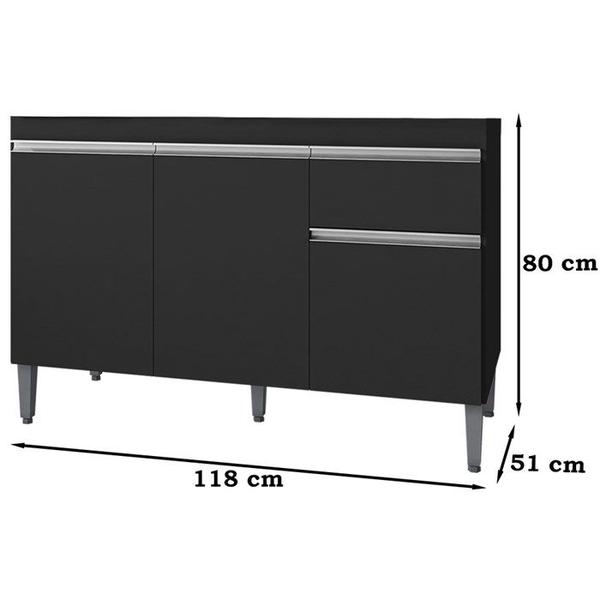 Imagem de Balcao Para Pia 118 cm 3 Portas Tatiane Preto REAJL