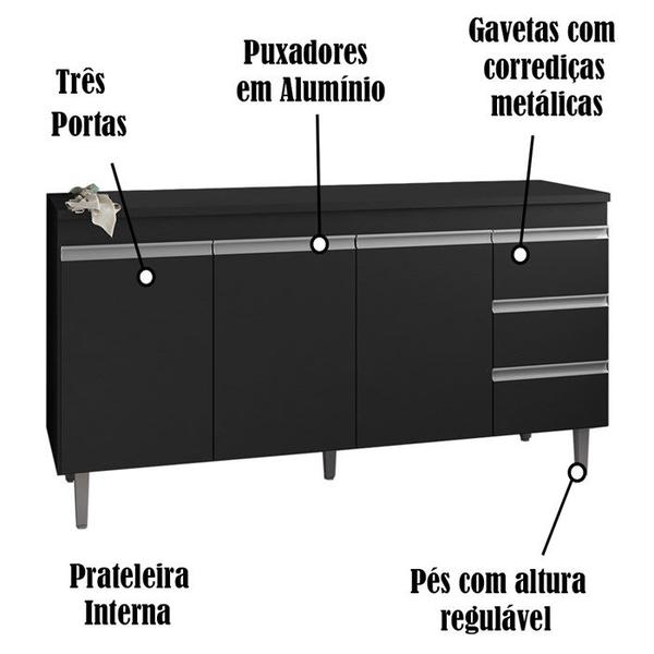 Imagem de Balcao Para Pia 146 cm 3 Portas Andreia Preto REAJL