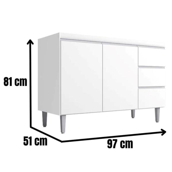 Imagem de Balcão para Pia Cozinha 100cm Andréia 2 Portas 3 Gavetas sem Tampo  Branco - AJL