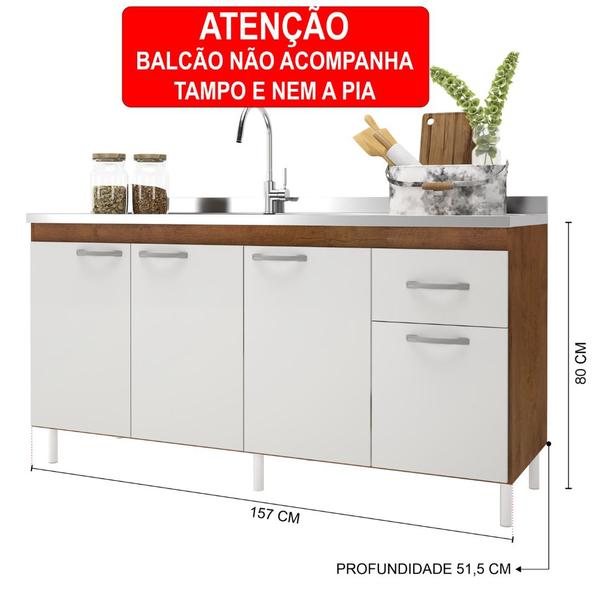 Imagem de Balcão Para Pia De 160 Cm Sem Tampo Suiça Fidelitá Com 4 Portas 1 Gaveta Noce/Off-White