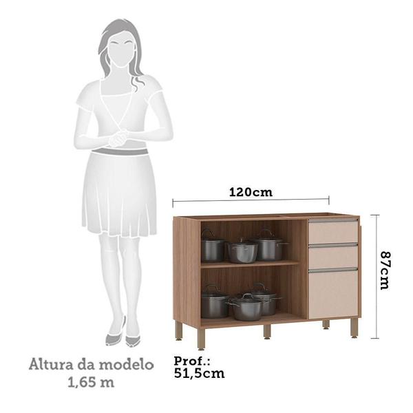 Imagem de Balcão Para Pia Sem Tampo 120 Cm 3 Gavetas