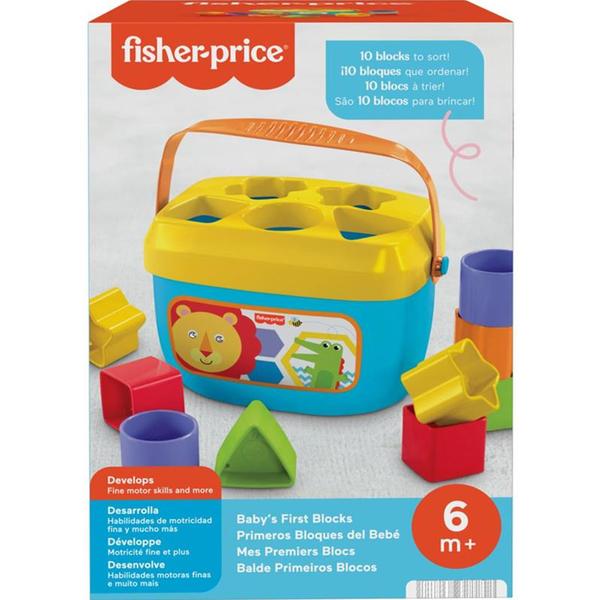 Imagem de Balde Brinquedo Primeiros Blocos de Encaixe Peças Geométricas Sensorial Educativo +6 meses Fisher-Price Mattel - FFC84