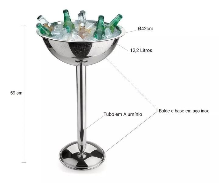 Imagem de Balde Champanheira Aço Inox Pedestal Alto 12L Grande Forma