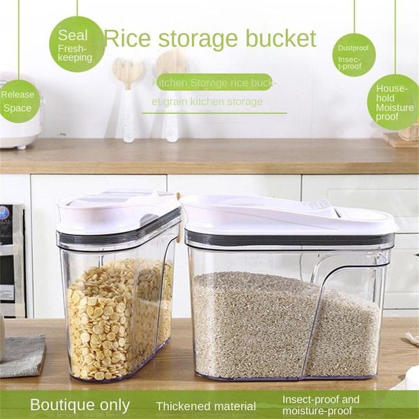Balde de arroz plástico, adequado para cozinha com tampa, portátil - Wokex Imagem de Balde de arroz plástico, adequado para cozinha com tampa, portátil
