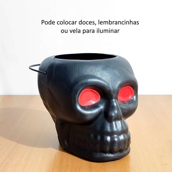 Imagem de Balde de Caveira Preto Halloween dia das Bruxas para Pedir Doces