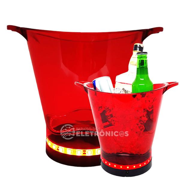 Imagem de Balde De Gelo 5lts Acrílico Com Luz Led Vermelho Para Decoração Em Seu Bar AP1012VM