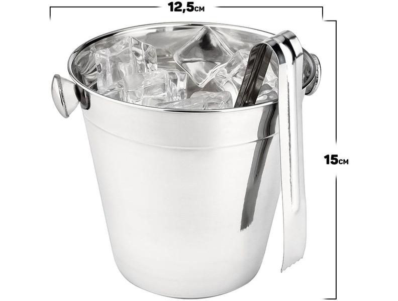 Imagem de  Balde De Gelo Bebidas Drinks Garrafas Espumante Aço Inox Com Alça + Pegador 900ml 