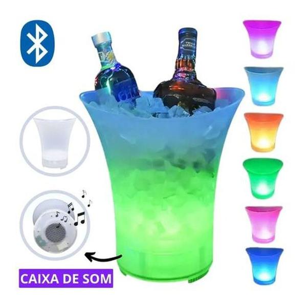 Imagem de Balde De Gelo Caixa De Som Led Rgb Bluetooth Transparente 5L