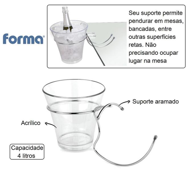 Balde De Gelo Com Suporte Para Pendurar Em Mesas 4 Litros Garrafas Champanheira Servir Bar Festa Restaurante Alto Padrão Qualidade Forma Inox - FORMA UTILIDADES Imagem de Balde De Gelo Com Suporte Para Pendurar Em Mesas 4 Litros Garrafas Champanheira Servir Bar Festa Restaurante Alto Padrão Qualidade Forma Inox