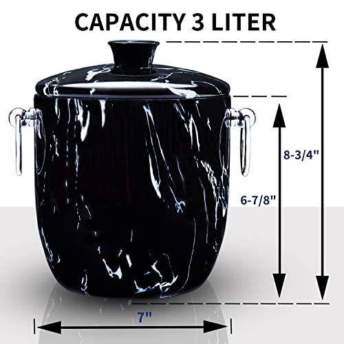 Imagem de Balde de Gelo com Tampa, Colher, Pinças e Coador - Aço Inoxidável Bem Feito Manter Gelo Congelado Por Mais Tempo - Ideal para Bar de Coquetéis, Festas, Vinho Frio, Champanhe - 3 Litros (Mármore Preto)