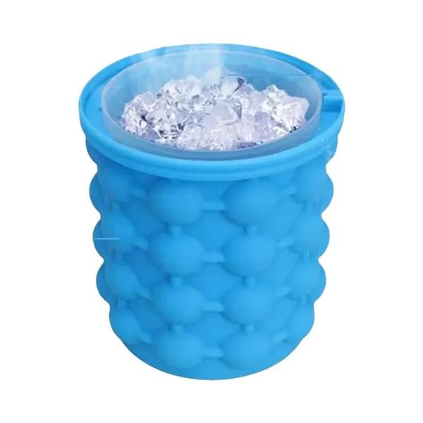 Imagem de Balde de Gelo de Silicone Azul - 12,8x10x14cm - Economia de Espaço para Fazer Cubos de Gelo