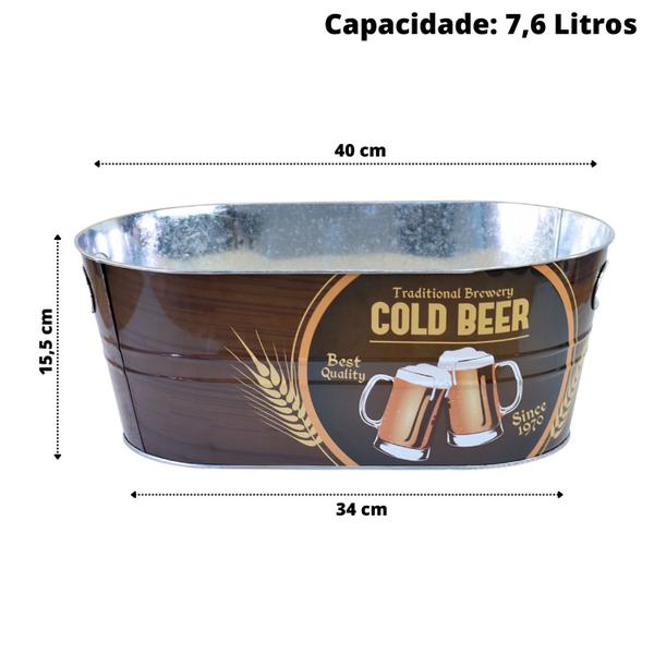 Imagem de Balde de gelo decorado de metal retangular para cerveja 7,6l