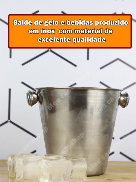 Imagem de Balde De Gelo Em Aço Inox Prateado Para Bebidas Champanheira Cerveja Baldinho Térmico Barzinhos