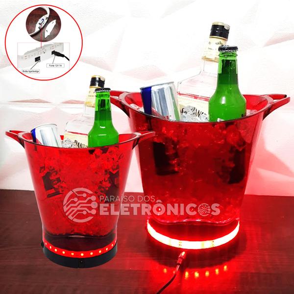 Imagem de Balde De Gelo Led Vermelho Suporte Para Taça Balada Comporta Bebidas Em Lata E Gelo AP1012VM