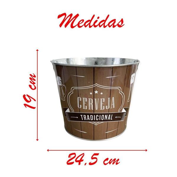 Imagem de Balde De Gelo Para Cerveja Estampado Em Metal Galvanizado Com Abridor 4,8 Litros