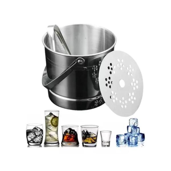 Balde De Gelo Pequeno Aço Inox Com Pegador e Bandeja Separadora Para Bebidas Whisky Drinks Kehome Imagem de Balde De Gelo Pequeno Aço Inox Com Pegador e Bandeja Separadora Para Bebidas Whisky Drinks Kehome