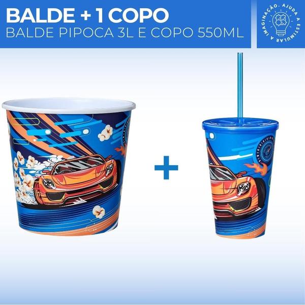 Imagem de Balde de Pipoca 3L + 01 Copo 550ml Com Tampa Reta Canudo