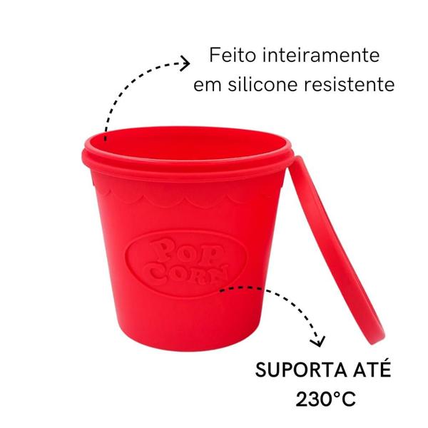 Imagem de Balde De Pipoca Pipoqueira De Microondas Silicone Com Tampa Casa Cozinha Milho Sem Óleo Micro-ondas 1,5 Litros