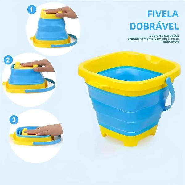 Imagem de Balde Dobrável Infantil Multifuncional para Areia e Água - Brinquedo Portátil de Praia