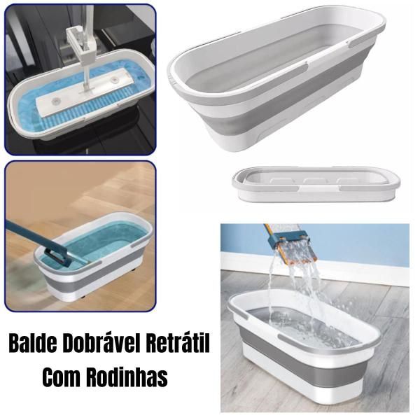 Imagem de Balde Dobrável Retrátil Retangular Com Rodinhas Multiuso Lavanderia Limpeza em Geral  55 cm x 25 cm