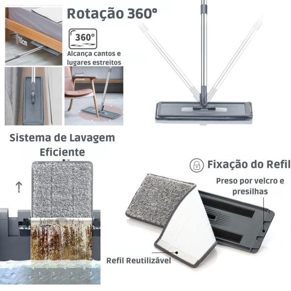 Imagem de Balde Flat Mop Esfregão Limpa Lava E Seca Rodo Gira 360