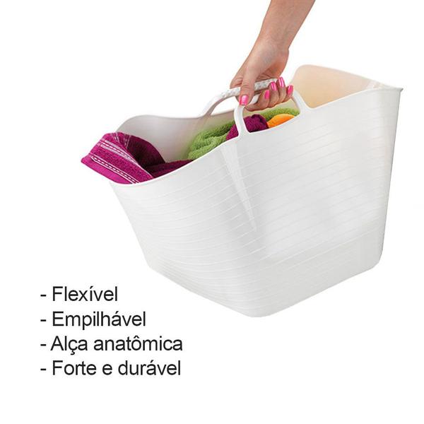 Imagem de Balde Flexivel Cesto Multiuso Branco Roupa Brinquedos 42L