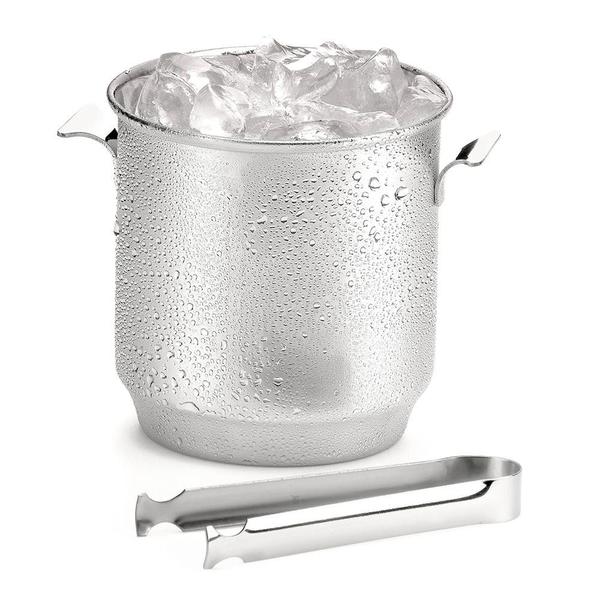 Imagem de Balde Gelo Inox 650ml Pinça Pegador Garrafa Lata Cerveja Bar