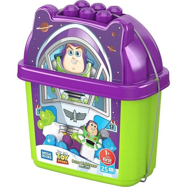 Imagem de Balde Mega Bloks Meus Primeiros Blocos - Blocos de Montar - Disney - Toy Story - Buzz Lightyear - 25 peças - Mattel